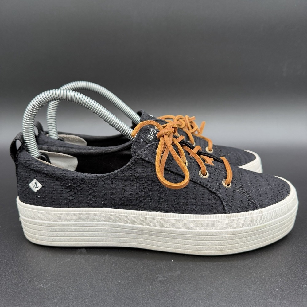 Sperry Top-Sider Crest Vibe Womens Black Canvas Sneakers Rawhide Laces Size‎ 7.5